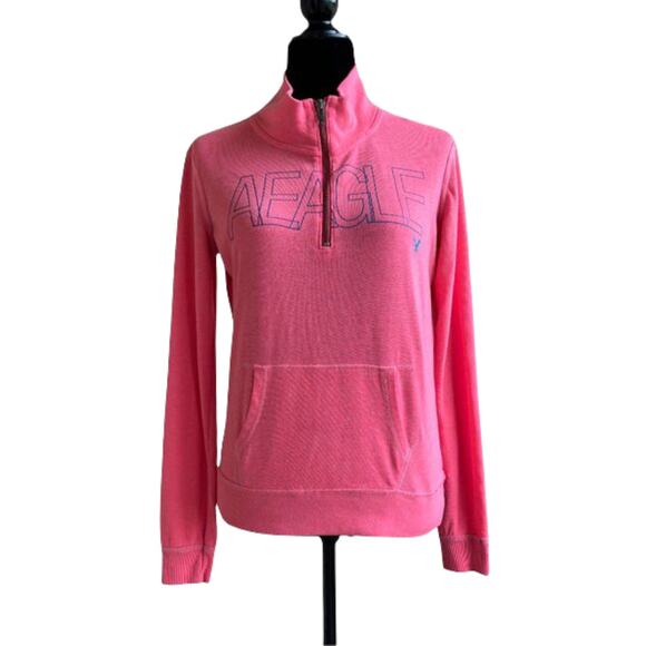American Eagle Womens Sweatshirt Size XS Quarter‎ Zip Neon Pink Lightweight - Picture 3 of 13